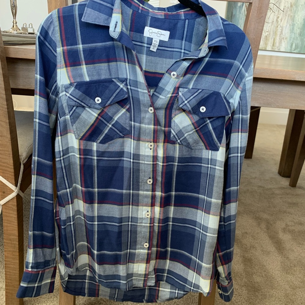 NWOT Jessica Simpson Plaid Button Down Shirt XS